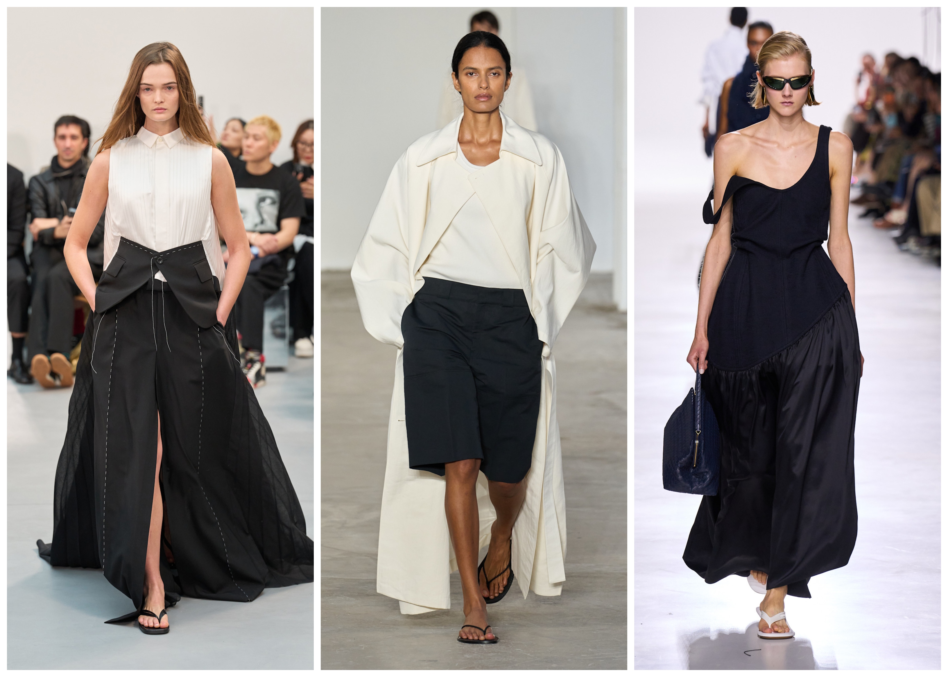 thong sandals on the spring 2026 runways of Sacai, Fforme, and Bottega Veneta