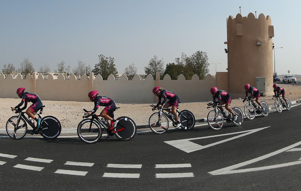 Bepink on course during the Worlds team time trial