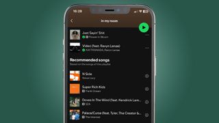 Screenshot of recommended playlist songs in Spotify