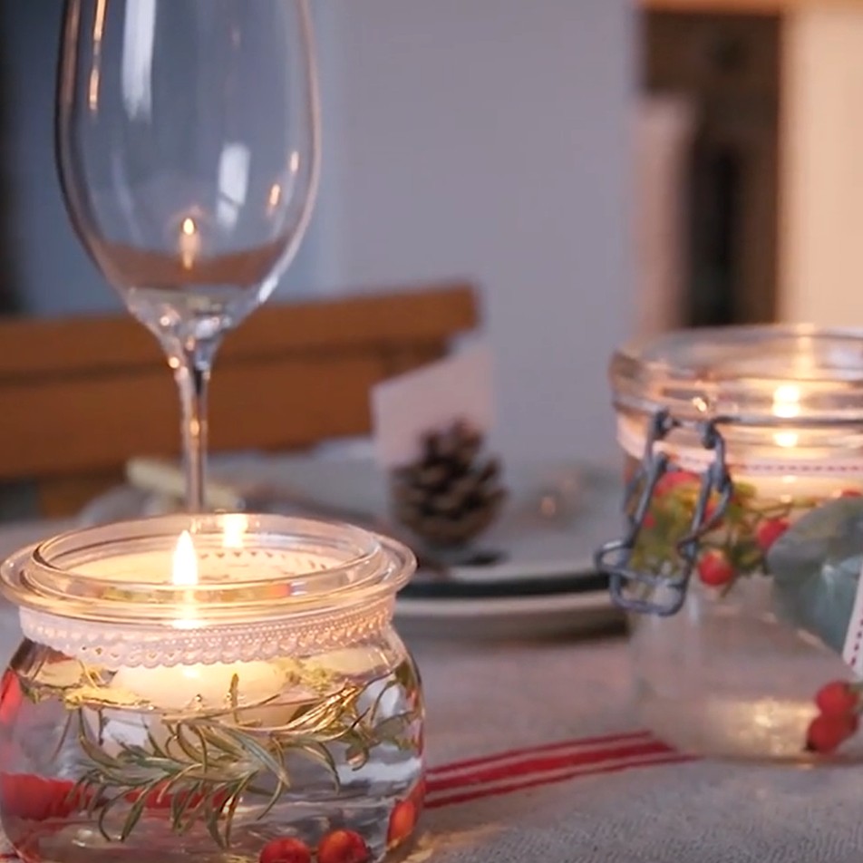 room with candles on table 