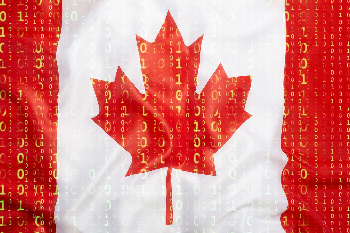 Canadian flag with binary code on it