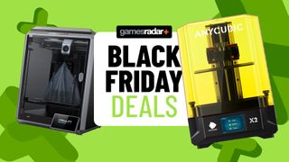A Creality K1 and Anycubic Photon Mono M5s beside a Black Friday deals badge