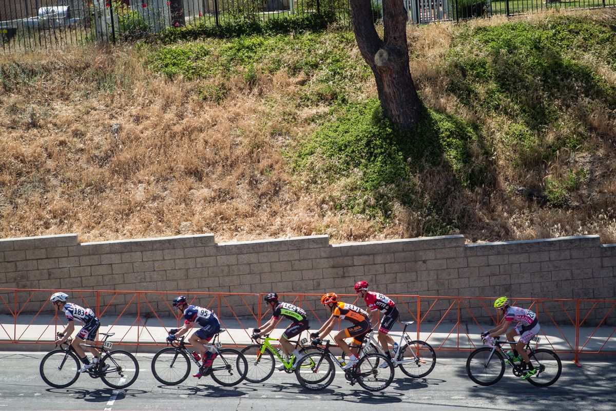 A group goes off the front of the mens field on the climb.