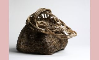 A Japanese basket made from bamboo.