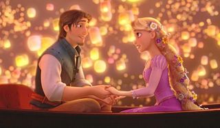 Rapunzel and Flynn on a boat in Tangled