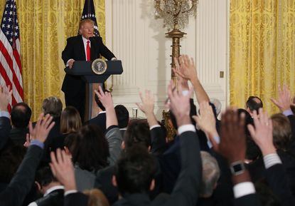 President Trump faces the press.