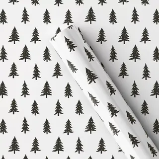 20 Sq Ft Trees With Gold Metallic Snow Christmas Gift Wrap White - Wondershop™: Black Tree Pattern, Fsc Certified Paper