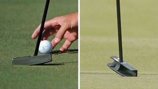 Two close ups of a Seemore golf putter