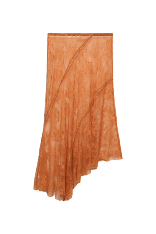 Mango orange lace Asymmetric Embroidered Skirt