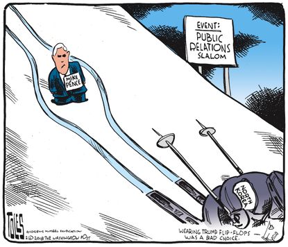 Political cartoon U.S. Olympics 2018 Mike Pence North Korea foreign relations