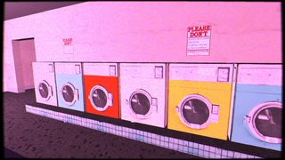 A row of washing machines in a laundromat