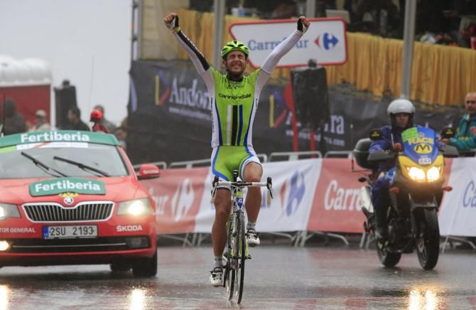 Daniele Ratto (Cannondale) celebrates victory in stage 14 at the Vuelta after being on the attack nearly the entire day