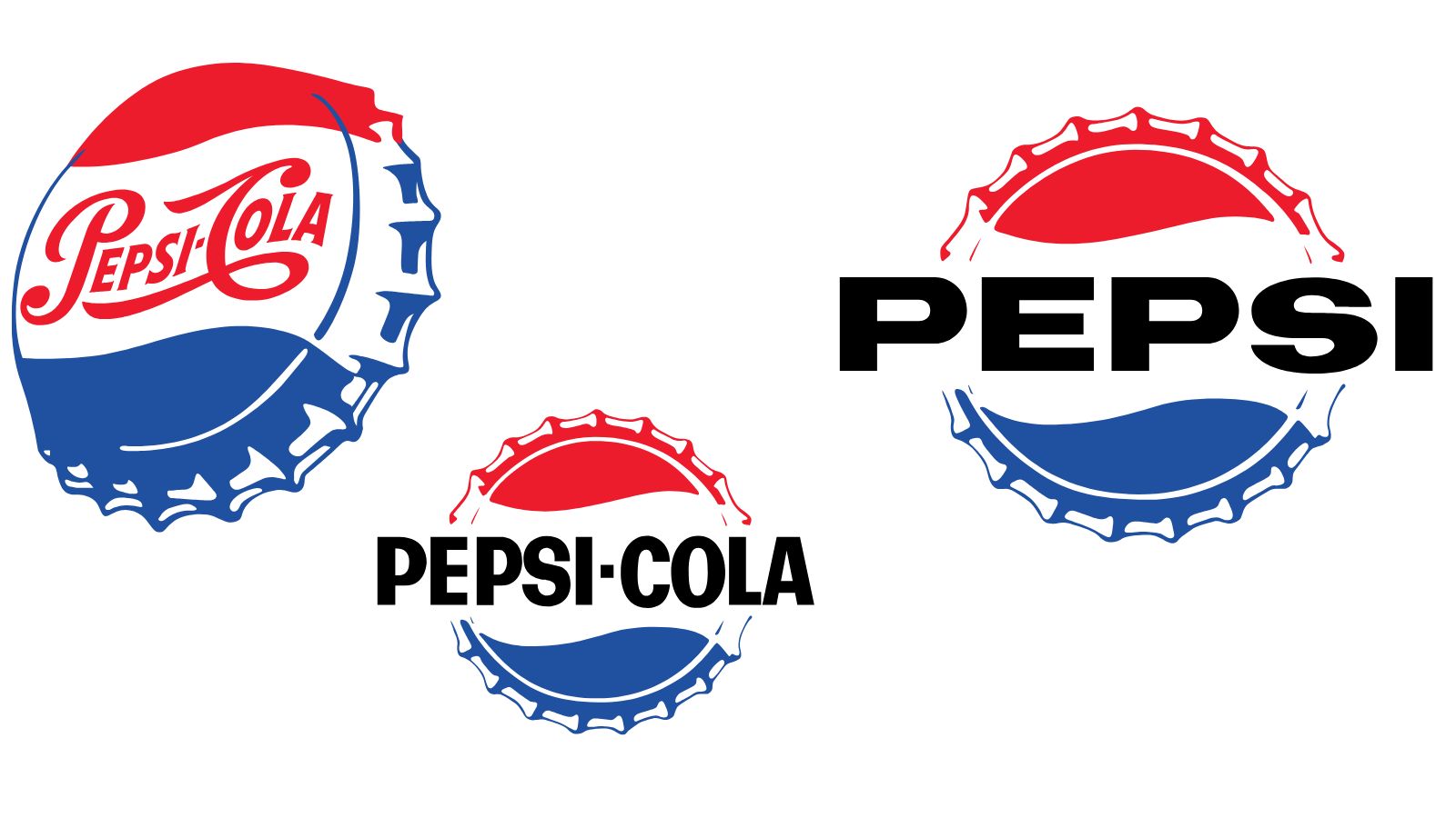 Three evolution of Pepsi's bottle-cap style logo