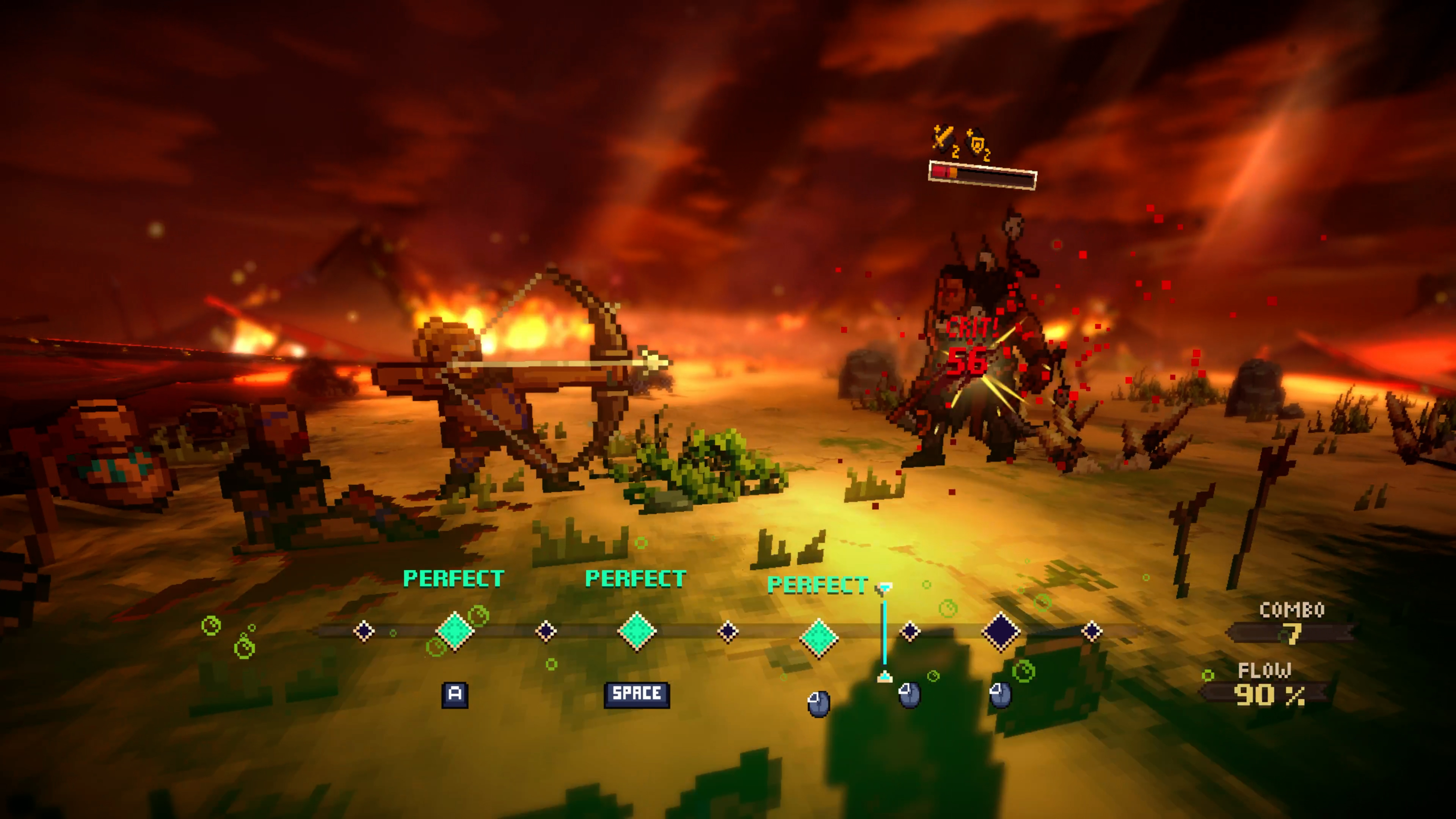 Pixelated tribal warriors fighting