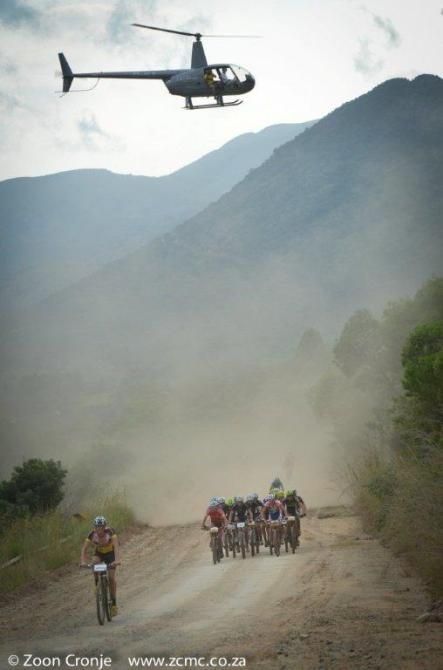 The chasing bunch hitting the first climb