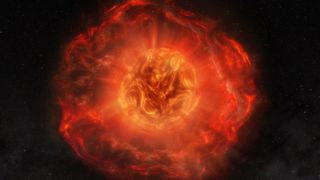 a large fireball star emanates a sphere of fiery expulsion