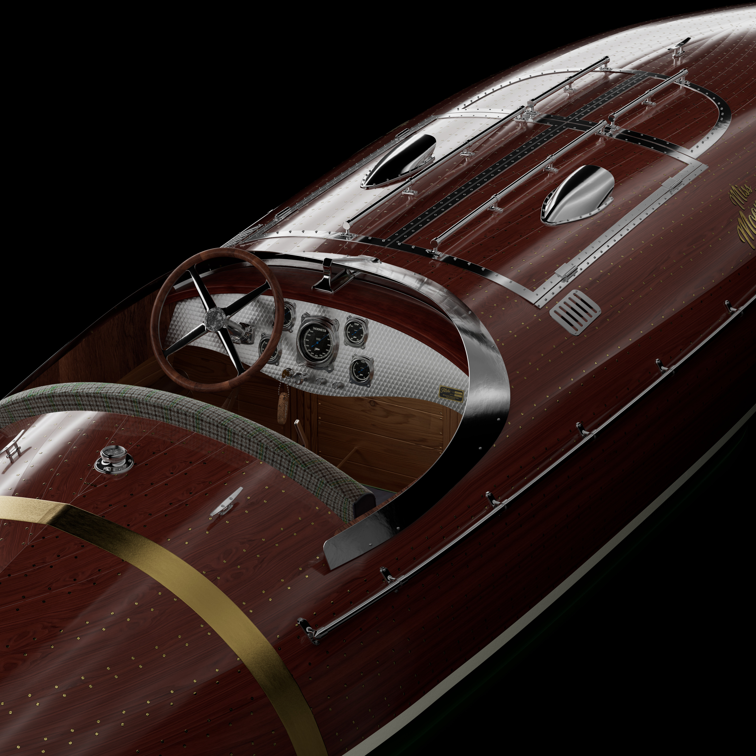 Formed from mahogany and cedar, Miss Moonshine is a homage to the Gentleman&#039;s Racer boats of the 1920s