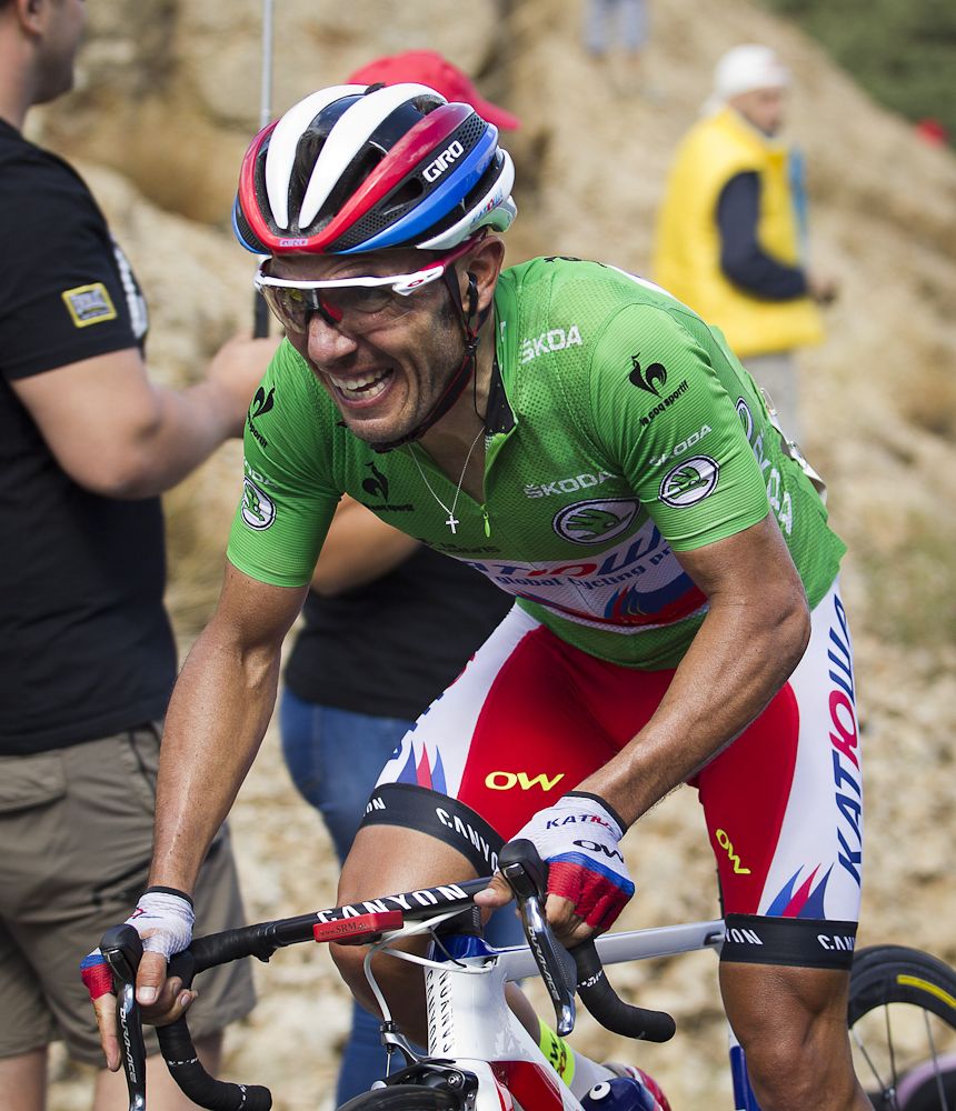 Joaquim Rodriguez in green during stage 20.