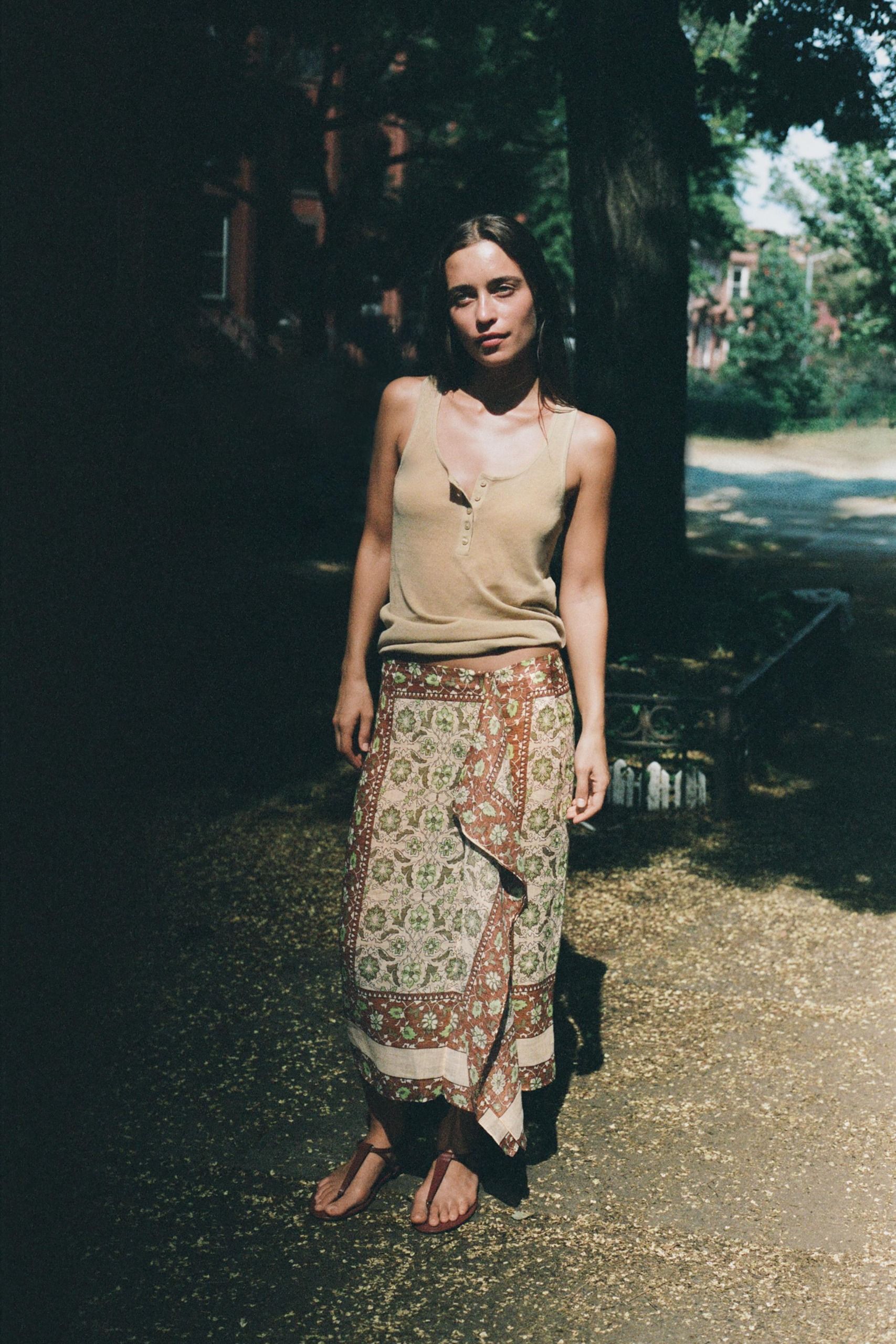 Printed Ramie Sarong Skirt - Multicolored - Xs