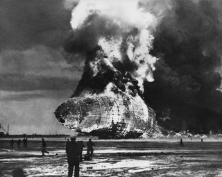 The Hindenburg erupted into flames and crashed as it attempted to land at Lakehurst, New Jersey, on May 6, 1937.