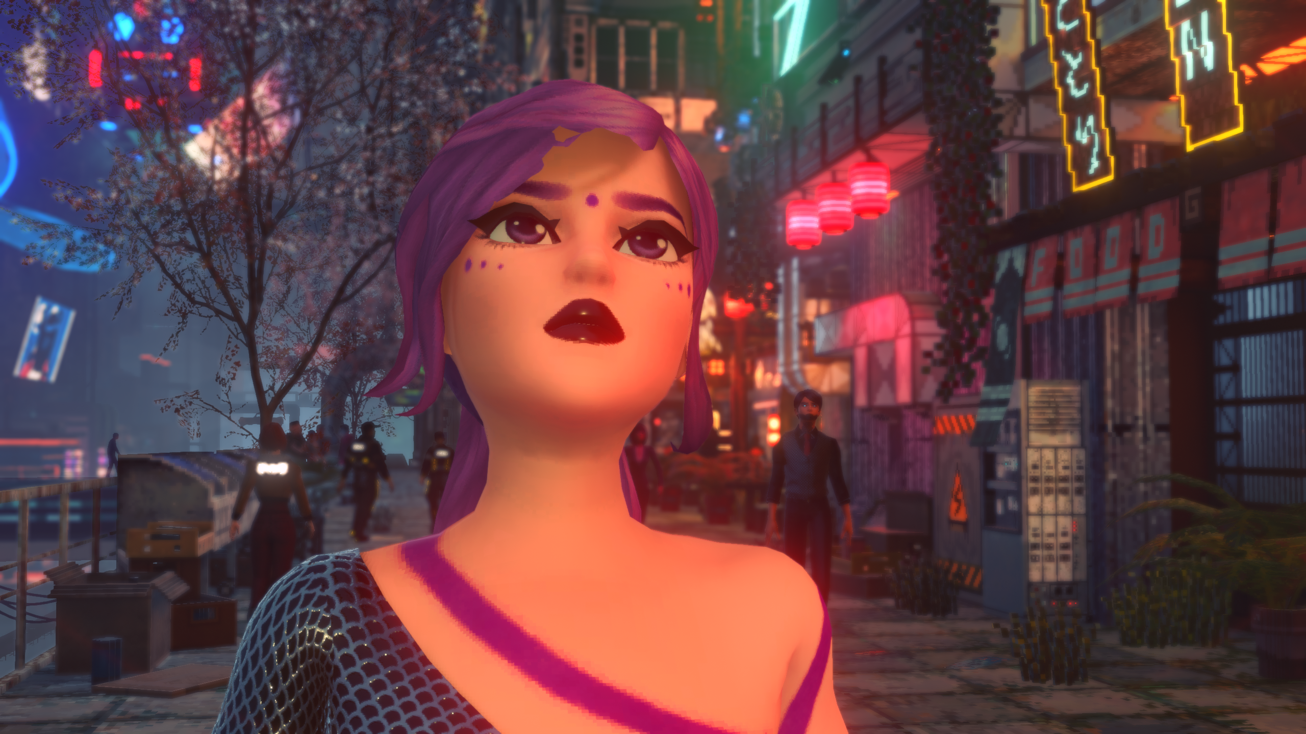Nivalis Nights - a character looks upward from a city street