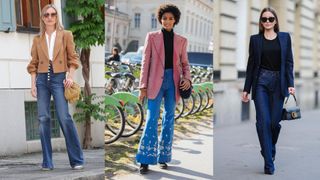 Street style in flared jeans and blazer