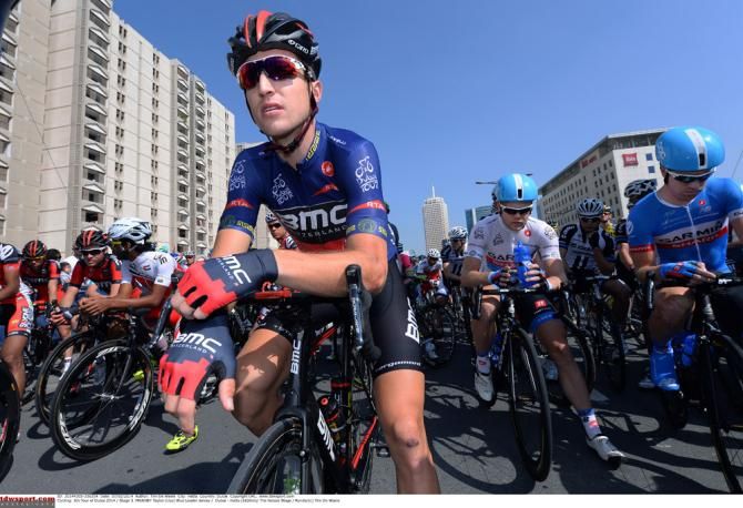 Dubai Tour leader Taylor Phinney (BMC) awaits the start of stage 3
