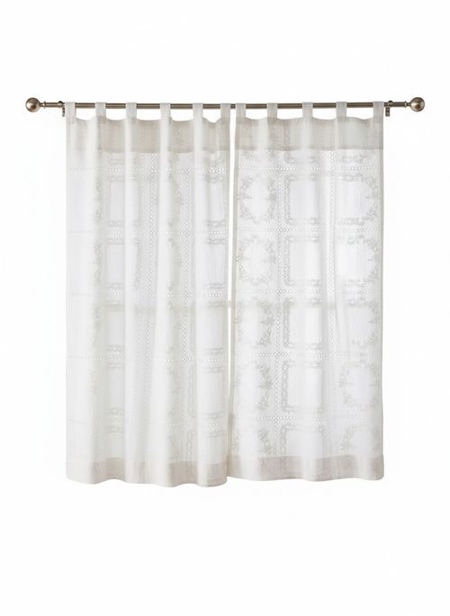 Cotton Eyelet Embroidered Sheer Cafe Curtain, Set of 2