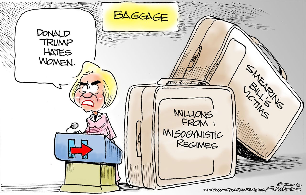 Political cartoon U.S. Donald Trump Hillary Clinton women hate