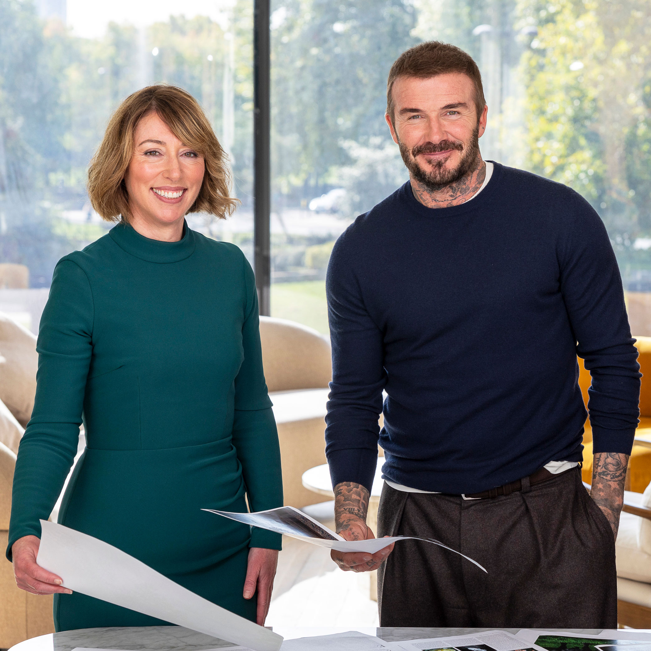 Paula Minchin and David Beckham during Sir David&#039;s guest edit of Country Life in 2025