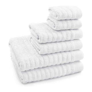 A set of ribbed white towels