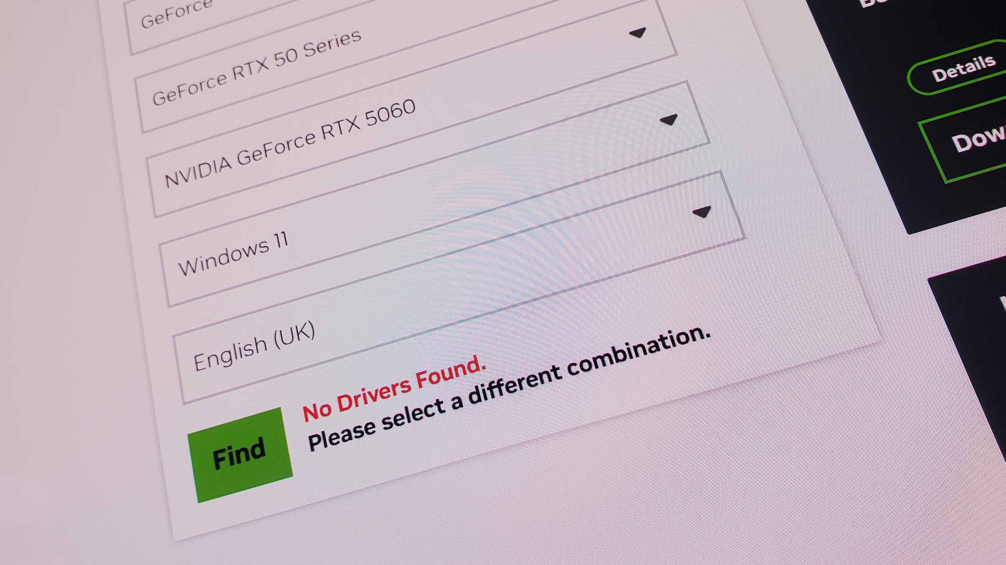 Nvidia RTX 5060 no drivers found