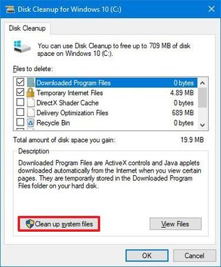 Disk Cleanup system files option
