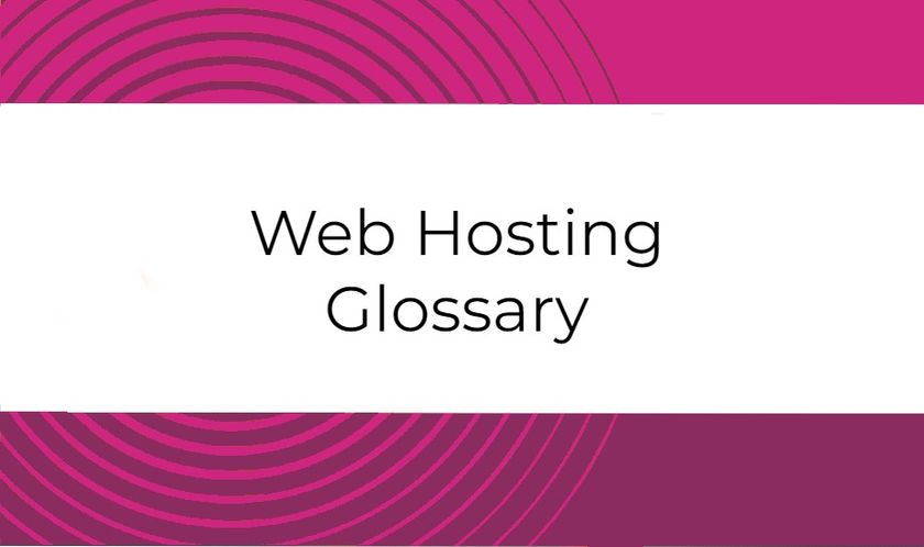 The text web hosting glossary on a radar background