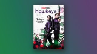 The Hawkeye series poster on a gradient background. 