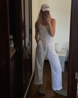 White linen pants and top