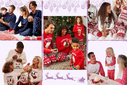 Matching family Christmas pyjamas illustrated by compilation image
