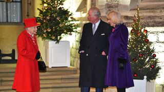 Queen Elizabeth II talks with Prince Charles, Prince of Wales and Camilla, Duchess of Cornwall
