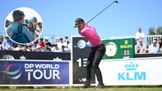 A golfer hits it off the first tee at the KLM Open