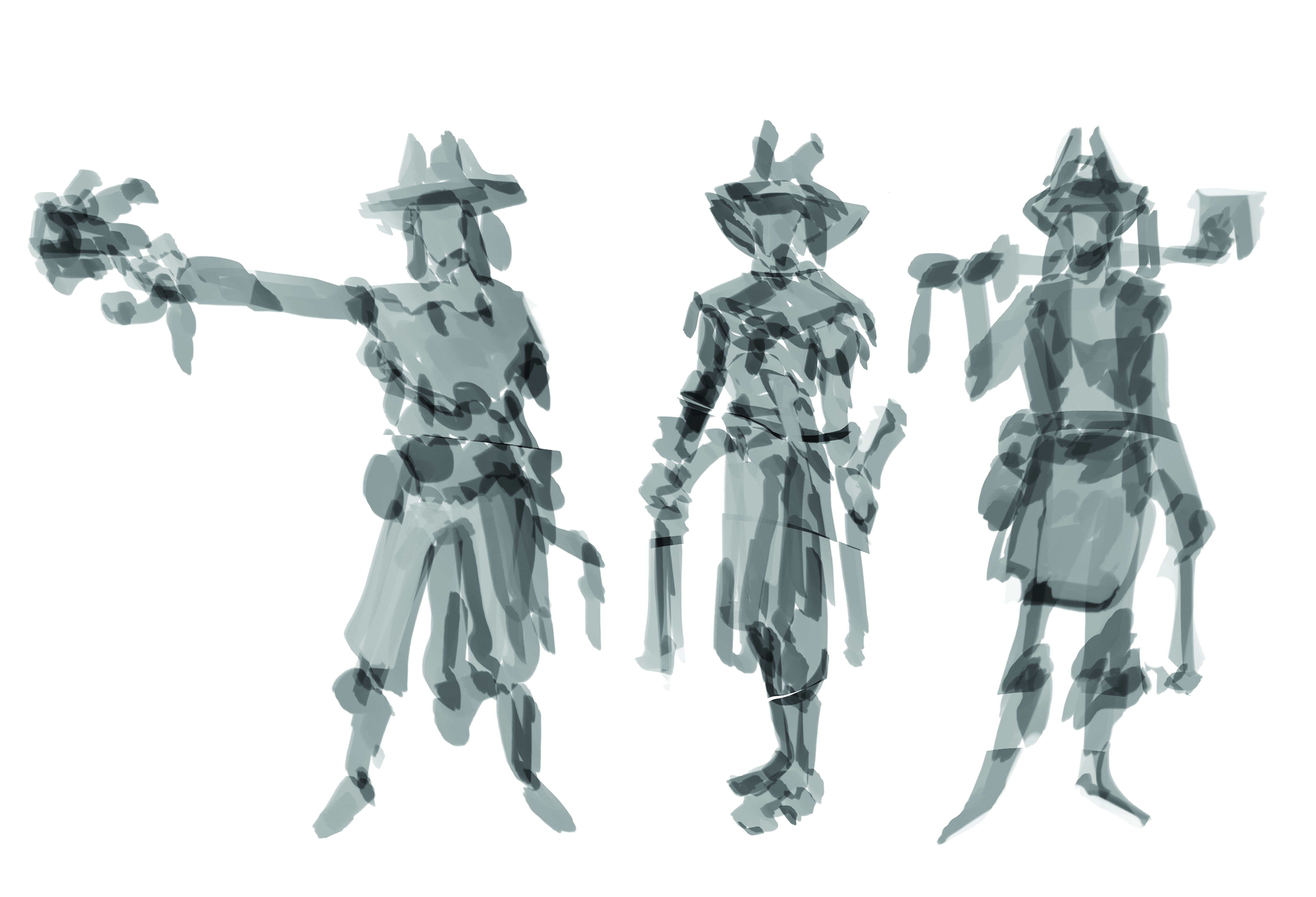 Initial silhouettes for a character design