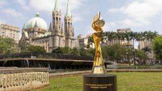 SAO PAULO, BRAZIL - SEPTEMBER 18: FIFA Women's World Cup Trophy at Praça da Sé as part of the FIFA Women's World Cup Tour ahead of the Brazil 2027 World Cup on September 18, 2026 in Sao Paulo, Brazil. (Photo by Ricardo Moreira - FIFA/FIFA via Getty Images)