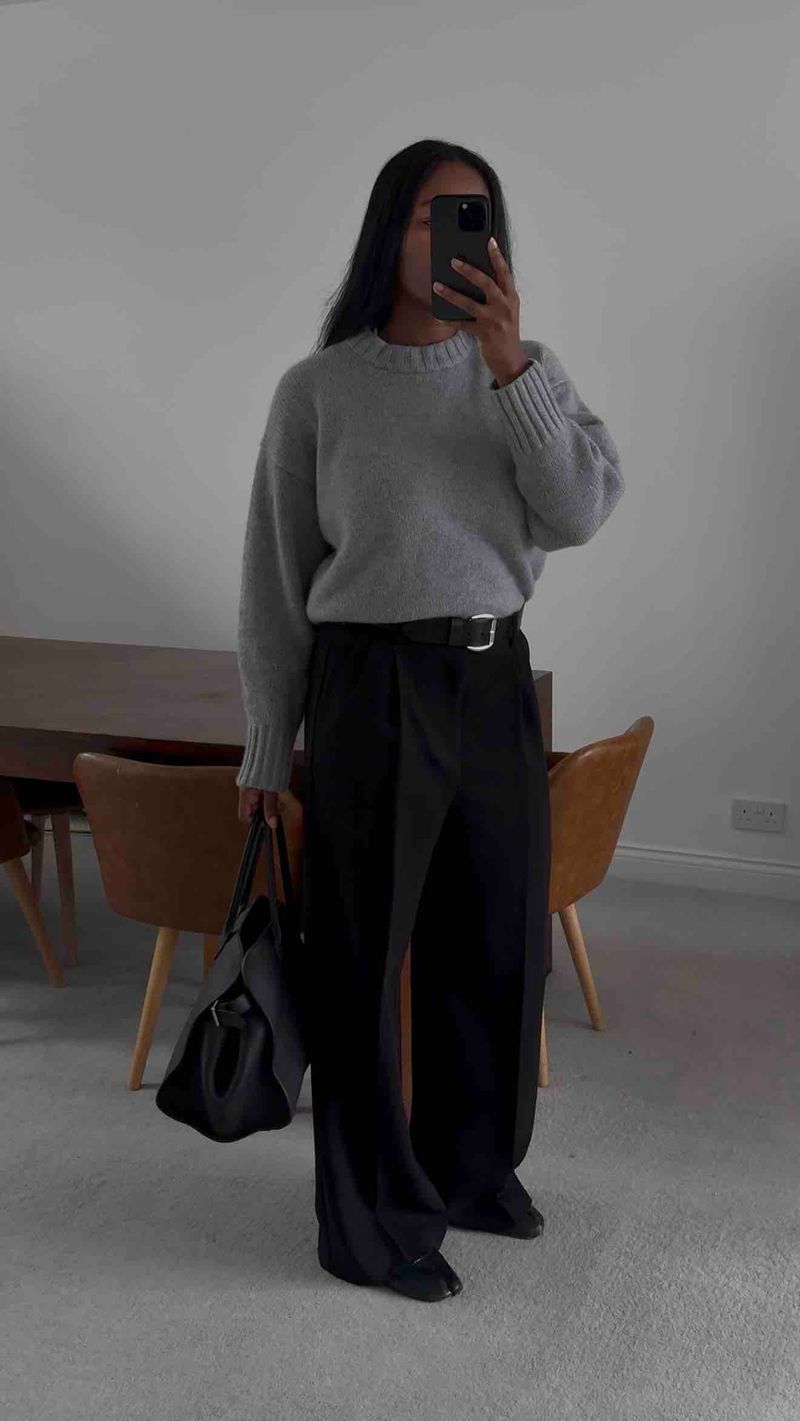 Marilyn NK wearing a COS grey ukper