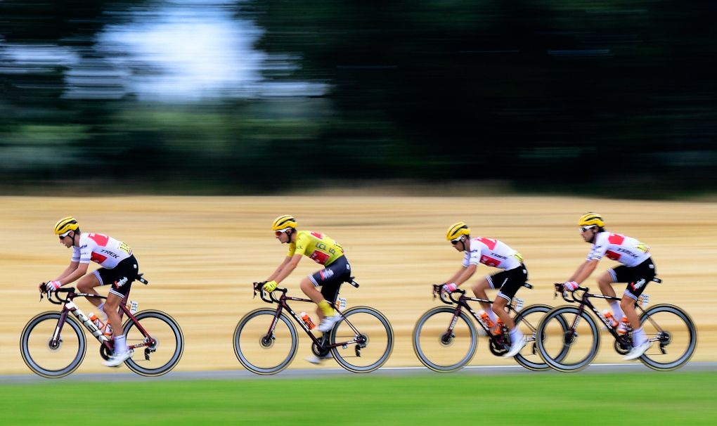 Giulio Ciccone in yellow during stage 7 at the Tour de France