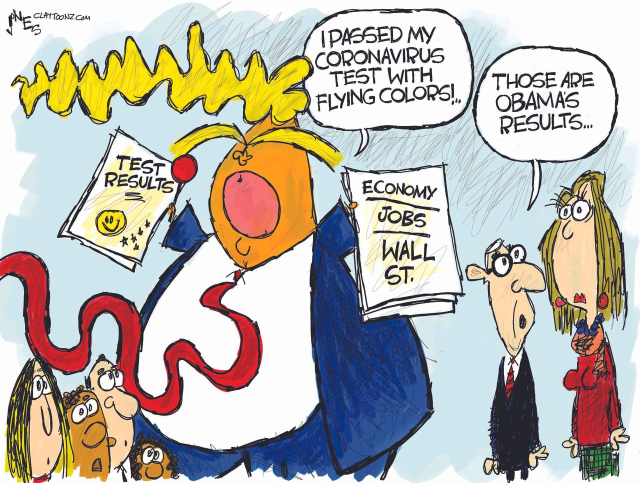 Political Cartoon U.S. Trump cheats steals Obama crisis test coronavirus fails