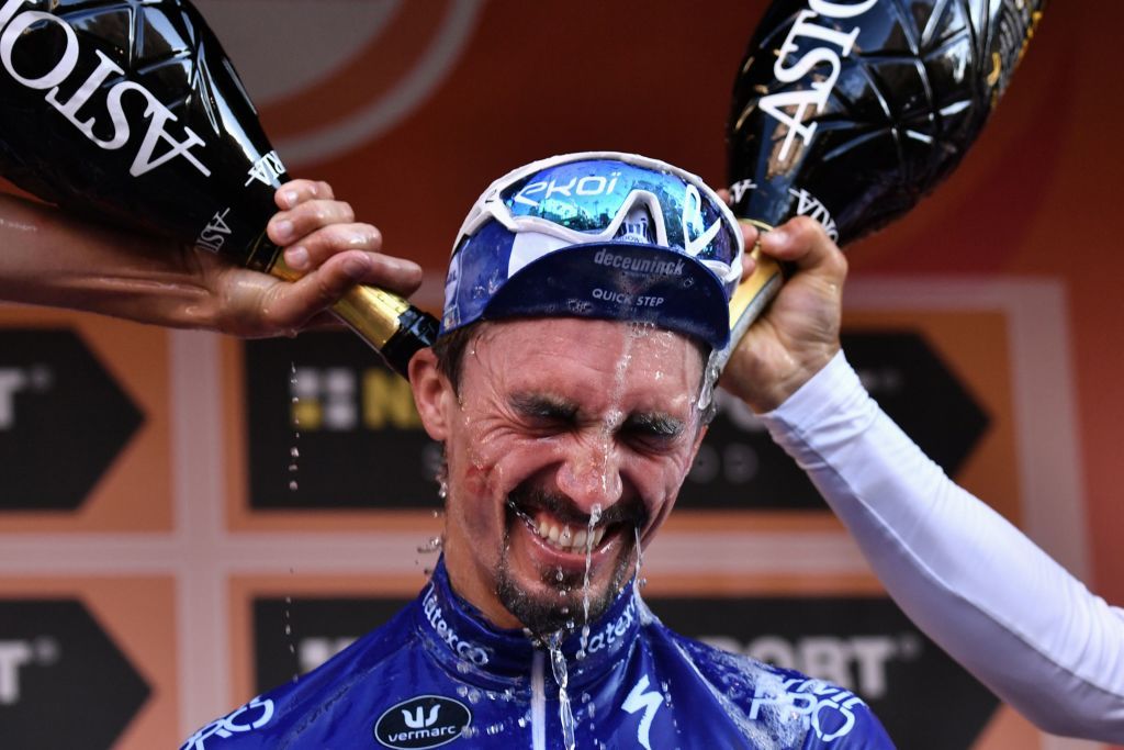 A champagne shower for Julian Alaphilippe