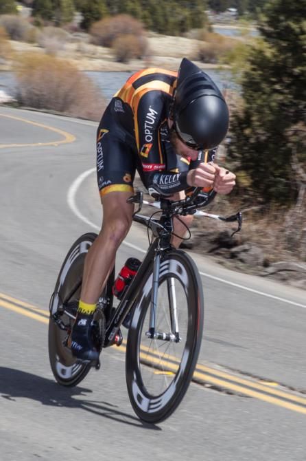 Scott Zwizanski (Optum) tucked in and concentrating through the turns.