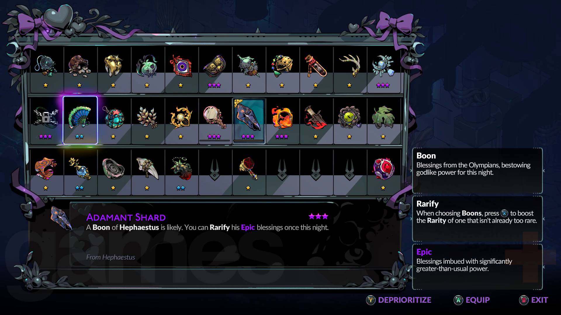 Hades 2 swapping Keepsake using collection case in Oceanus