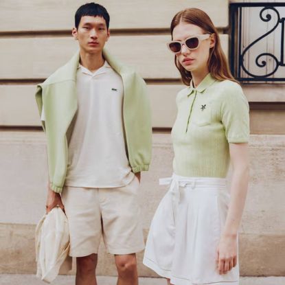 Young woman and man wearing spring Lacoste