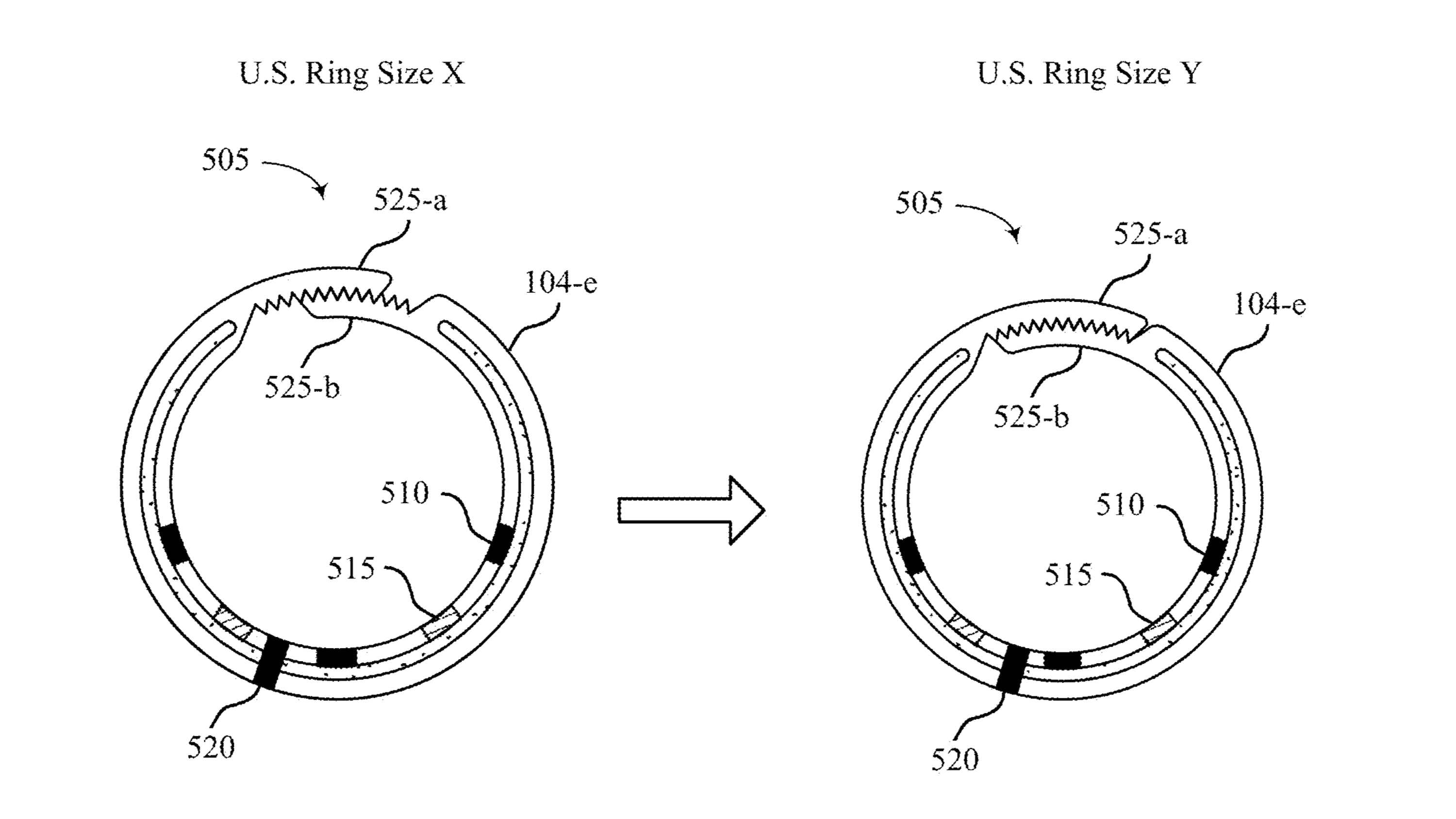 An Oura Ring patent figure for a C-Ring design that attaches two sides of an unconnected C shape.