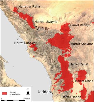 This map shows those harrat in the Al-Ula region of Saudi Arabia.